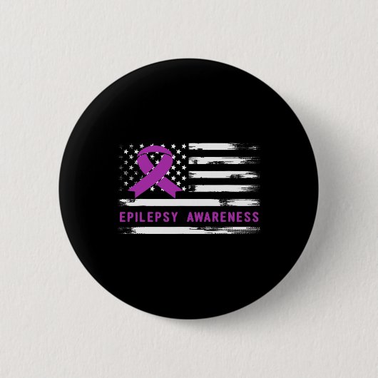 Badge Rond 5 Cm Epilepsy Awarness American Flag Purple Ribbon (Devant)