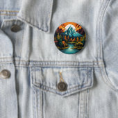 Badge Rond 5 Cm Épinette d'aventure Whimsical Mountain River (En situation)