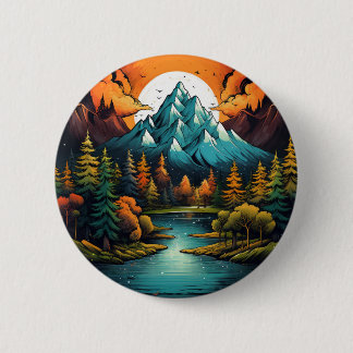 Badge Rond 5 Cm Épinette d'aventure Whimsical Mountain River