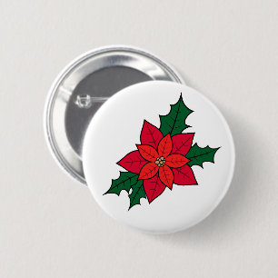 Badge Rond 5 Cm Épingle À Bouton De Noël Avec Une Poinsététie Roug
