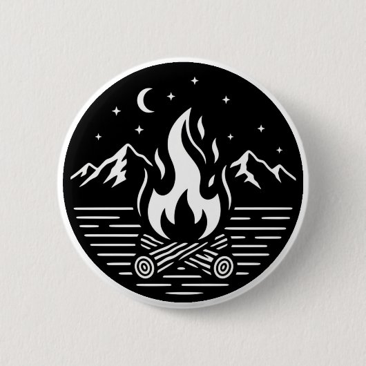 Badge Rond 5 Cm Épingle Aventure de feu de camp de nuit (Devant)