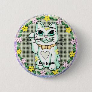 Badge Rond 5 Cm Épingle blanche Lucky Cat