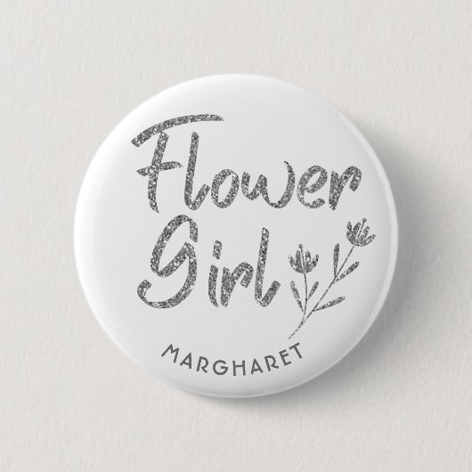 Badge Rond 5 Cm Épingle Calligraphique Fleur Argent (Devant)