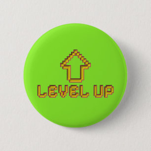 Badge Rond 5 Cm Épingle de joueur Pixel Level Up - Vert citron