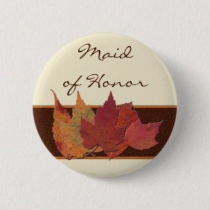 Badge Rond 5 Cm Épingle de mariage Brown orange ivoire séché Feuil