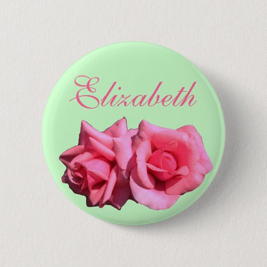 Badge Rond 5 Cm Épingle de nom de fleurs de rose rose double chaud (Devant)