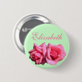 Badge Rond 5 Cm Épingle de nom de fleurs de rose rose double chaud (Devant & derrière)