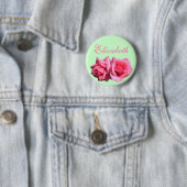 Badge Rond 5 Cm Épingle de nom de fleurs de rose rose double chaud (En situation)