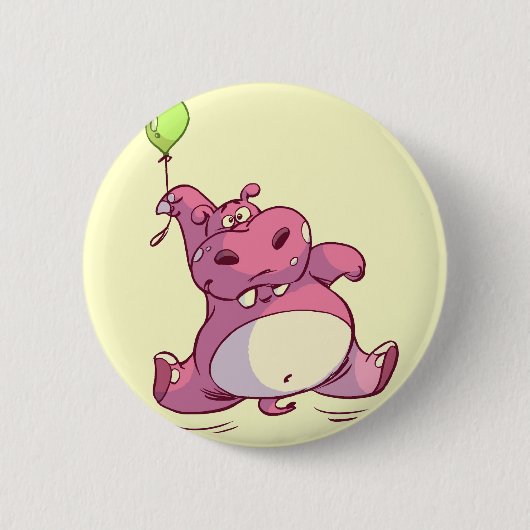 Badge Rond 5 Cm Épingle hippo rose d'anniversaire (Devant)