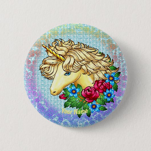 Badge Rond 5 Cm Épingle licorne Roses (Devant)