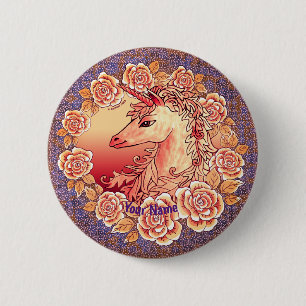 Badge Rond 5 Cm Épingle Licorne Roses Vintage