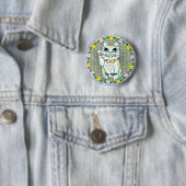 Badge Rond 5 Cm Épinglette de chat chanceux blanc (En situation)