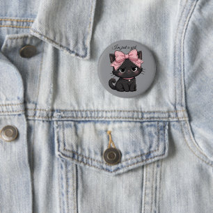 Badge Rond 5 Cm Épinglette de chat noir coquette avec nœud rose