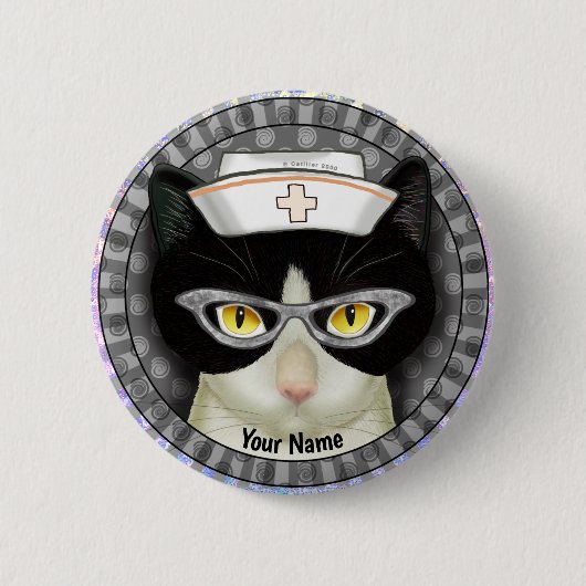 Badge Rond 5 Cm Épinglette de l'infirmière de chat Tuxedo (Devant)