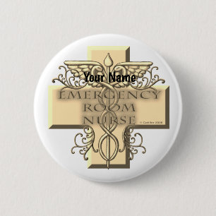 Badge Rond 5 Cm Épinglette de l'infirmière ER Caduceus