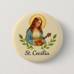 Badge Rond 5 Cm Épinglette de Sainte-Cécile catholique avec halo e