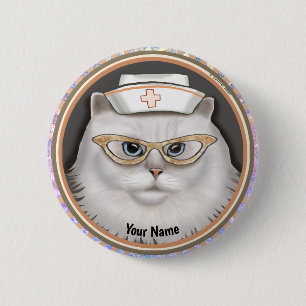 Badge Rond 5 Cm Épinglette d'infirmière au chat persan