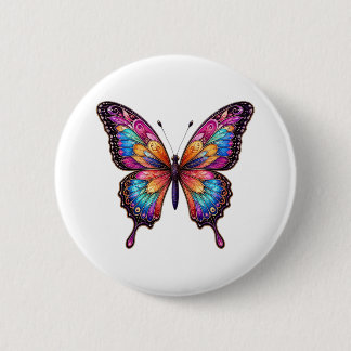 Badge Rond 5 Cm Épinglette esthétique papillon mosaïque vibrant