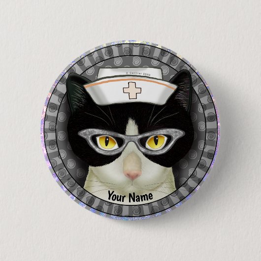 Badge Rond 5 Cm Épinglette Infirmière Chat Smoking (Devant)