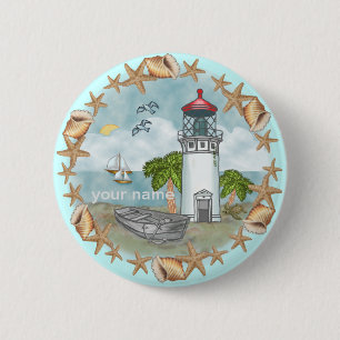 Badge Rond 5 Cm Épinglette phare des coquilles d'Hawaii