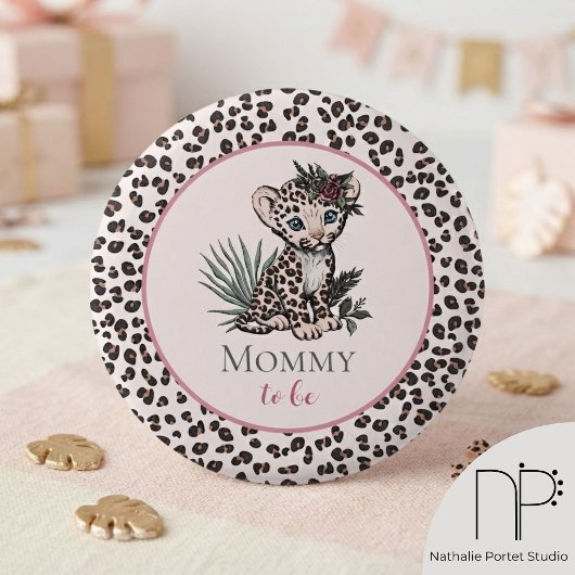 Badge Rond 5 Cm Épinglette rose fille léopard bébé
