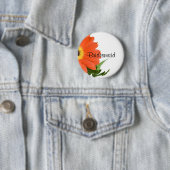 Badge Rond 5 Cm Épouse : Gerbera Daisy à Tangerine (En situation)