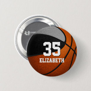 Badge Rond 5 Cm équipe de basket-ball gris noir couleurs avec nom