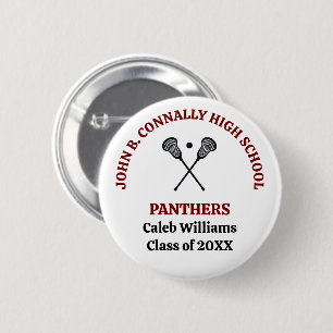 Badge Rond 5 Cm Équipe de crosse de lycée Maroon personnalisée