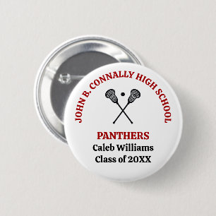 Badge Rond 5 Cm Équipe de crosse de lycée rouge personnalisée