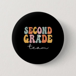 Badge Rond 5 Cm Équipe de deuxième année Rétro Groovy Vintage Prem