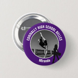 Badge Rond 5 Cm Équipe de drill violet Photo Danseuse de lycée