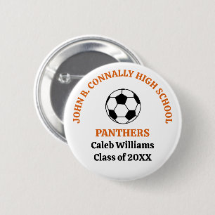 Badge Rond 5 Cm Équipe de football personnalisée du lycée Orange