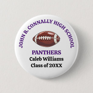 Badge Rond 5 Cm Équipe de football personnalisée du lycée Purple