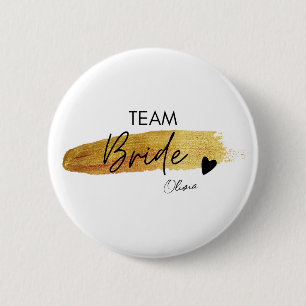 Badge Rond 5 Cm Équipe de la mariée chic moderne or et noir person