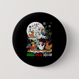 Badge Rond 5 Cm Équipe De Poulets Xmas Groupe Père Noël Elf Poulet