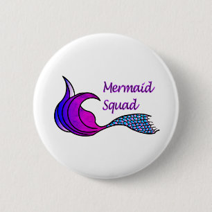 Badge Rond 5 Cm Équipe de sirène avec queue de sirène rose, ble