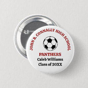 Badge Rond 5 Cm Équipe de soccer personnalisée du lycée rouge