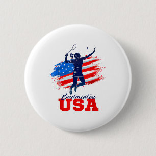 Badge Rond 5 Cm Équipe de soutien Badminton Usa American Flag Spor