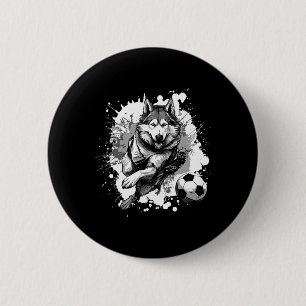 Badge Rond 5 Cm Équipe de sport de chien husky jouant au football