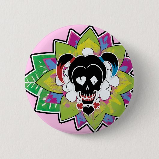 Badge Rond 5 Cm Équipe de suicide | Harley Quinn Crâne tatouage (Devant)