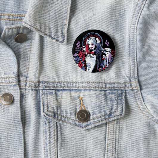 Badge Rond 5 Cm Équipe de suicide | Harley Quinn Graffiti encré (En situation)