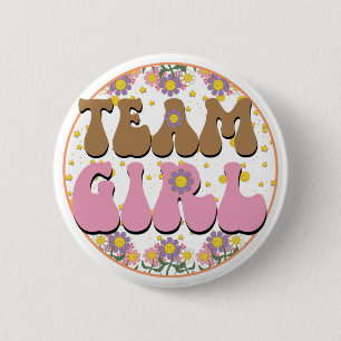Badge Rond 5 Cm Équipe féminine Girl Pink, rétro Flower