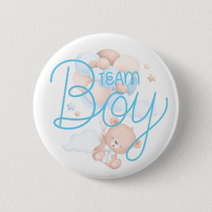 Badge Rond 5 Cm Équipe Garçon Ours en Peluche à l'Aquarelle Révéla