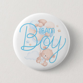 Badge Rond 5 Cm Équipe Garçon Ours en Peluche à l'Aquarelle Révéla