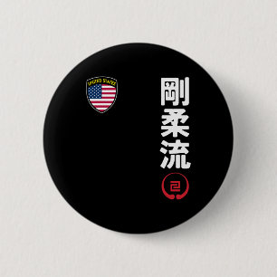 Badge Rond 5 Cm Équipe Karate Goju Ryu Usa Drapeau Kanji Marti jap