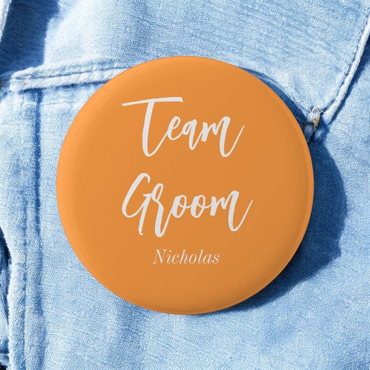 Badge Rond 5 Cm Équipe Marié Orange Blanc Mariage Bouton