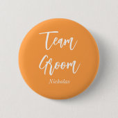 Badge Rond 5 Cm Équipe Marié Orange Blanc Mariage Bouton (Devant)