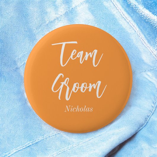 Badge Rond 5 Cm Équipe Marié Orange Mariage Blanc Bouton