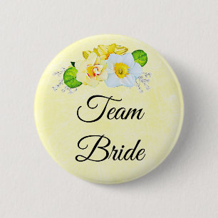 Badge Rond 5 Cm Équipe Mariée Fleur Jaune