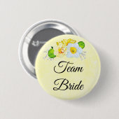 Badge Rond 5 Cm Équipe Mariée Fleurs Jaunes (Devant & derrière)